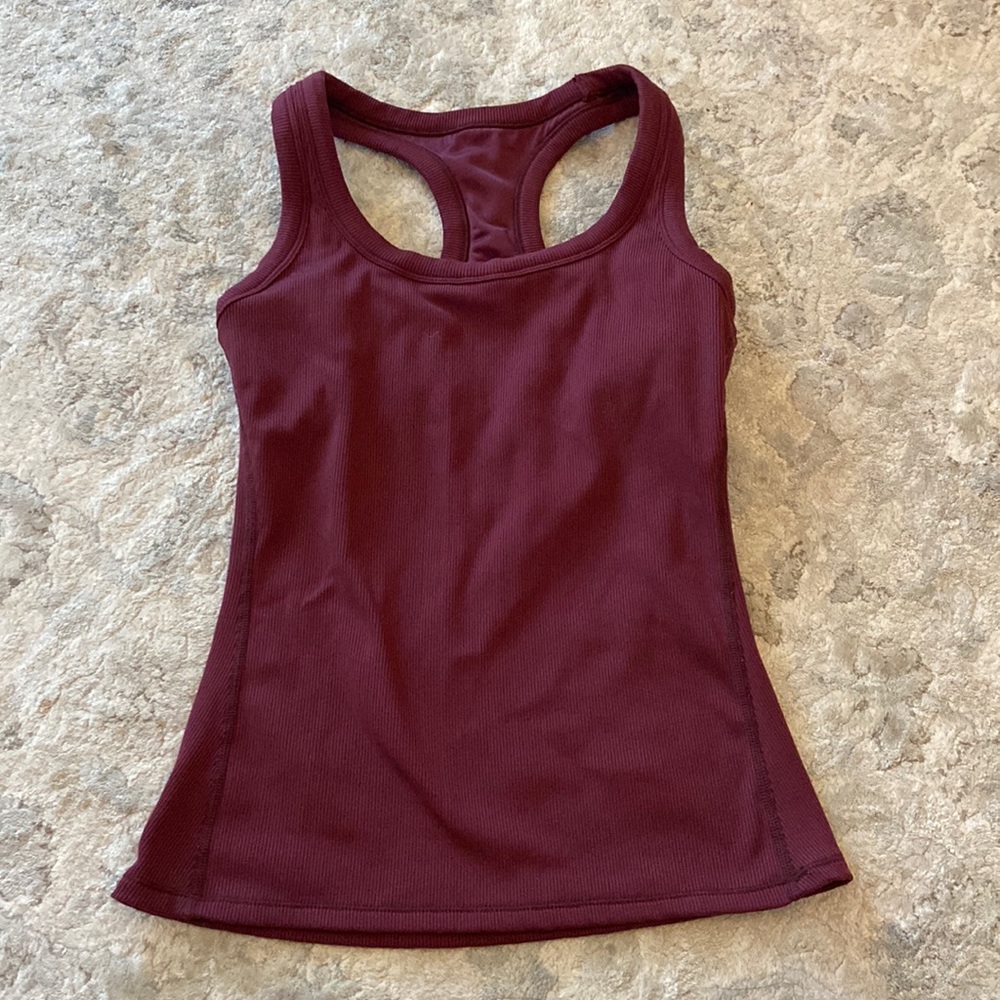 Burgundy alo tank with built in bra